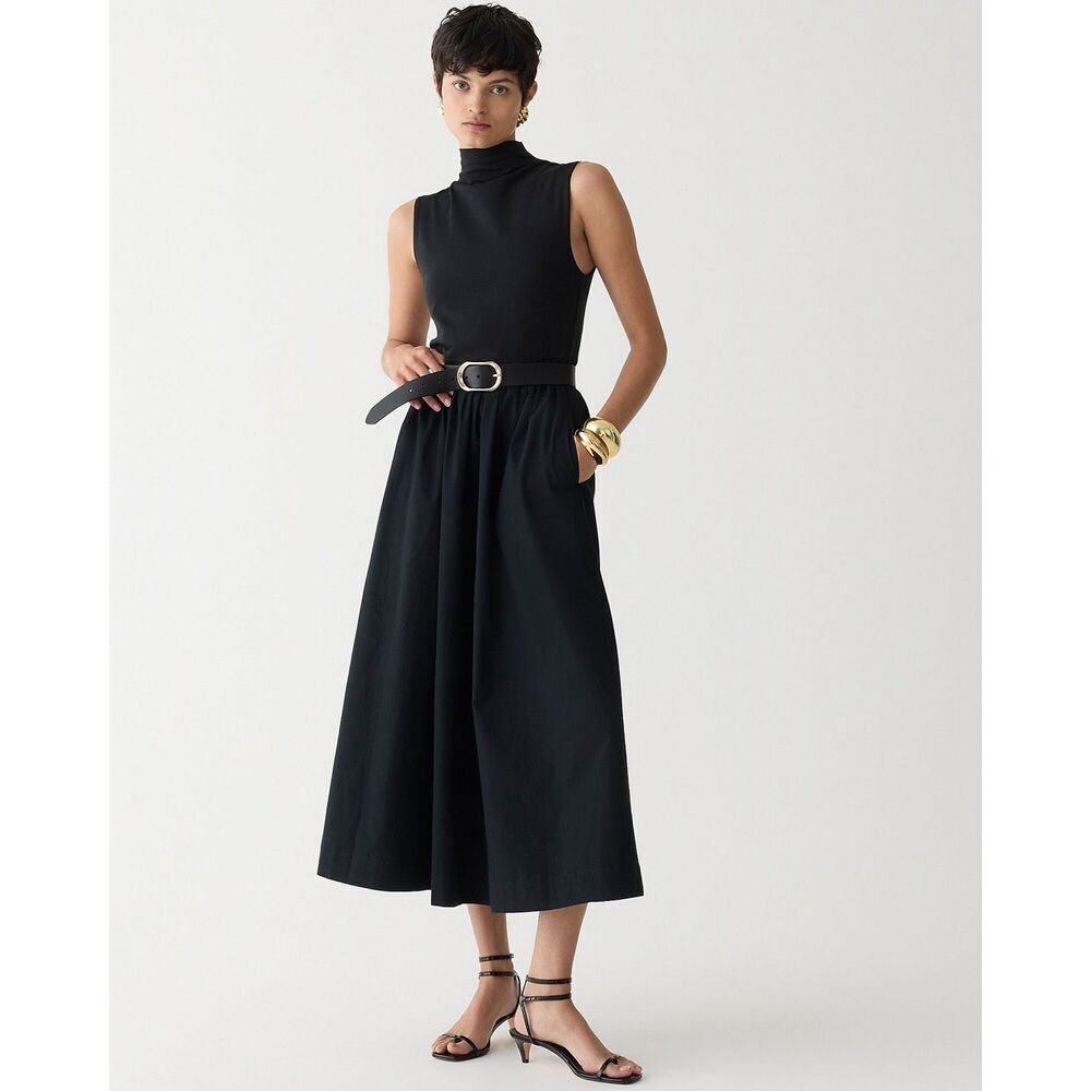 J.Crew Fitted Knit Mockneck Dress with Poplin Skirt - Black Size XS NWT BY263 - Picture 11 of 13